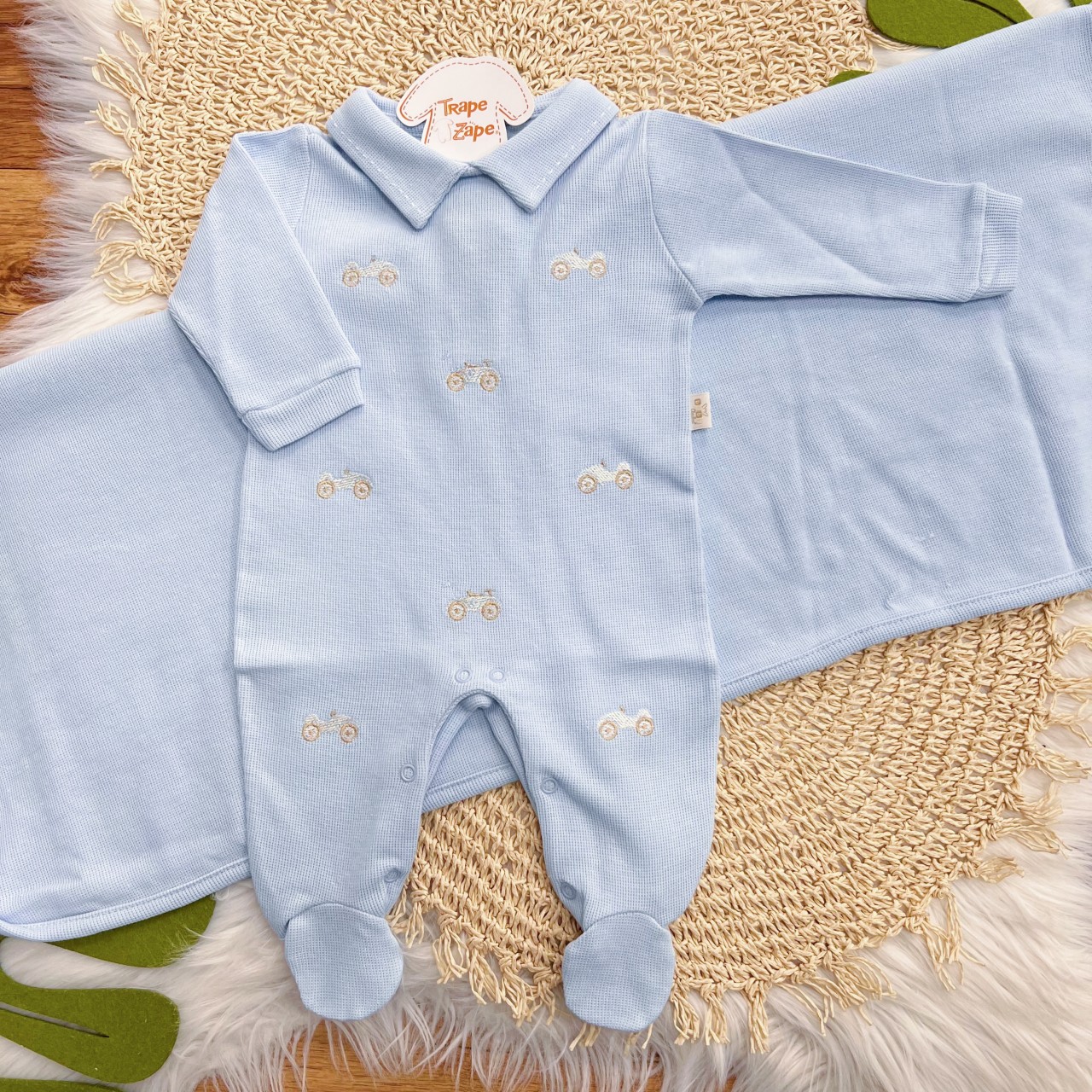 Saída de Maternidade Tricotil (Tricot 100% Algodão) - Azul Bebê Carrinhos Antigos